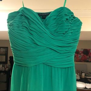 Ralph Lauren, 10 strapless Kelly green floor length gown/dress, bridesmaid